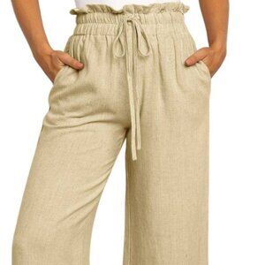 ANRABESS Linen Casual Loose High Waist Wide Leg Pants Trousers Size L NWT